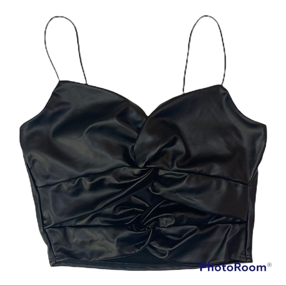 Timing Black Faux Leather Crop Top/ Bustier M